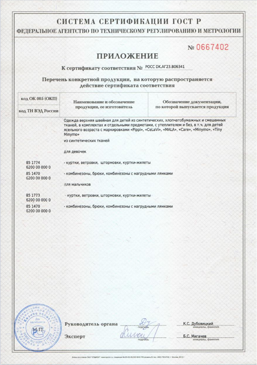 Сертификат Minymo Celavi верхняя одежда